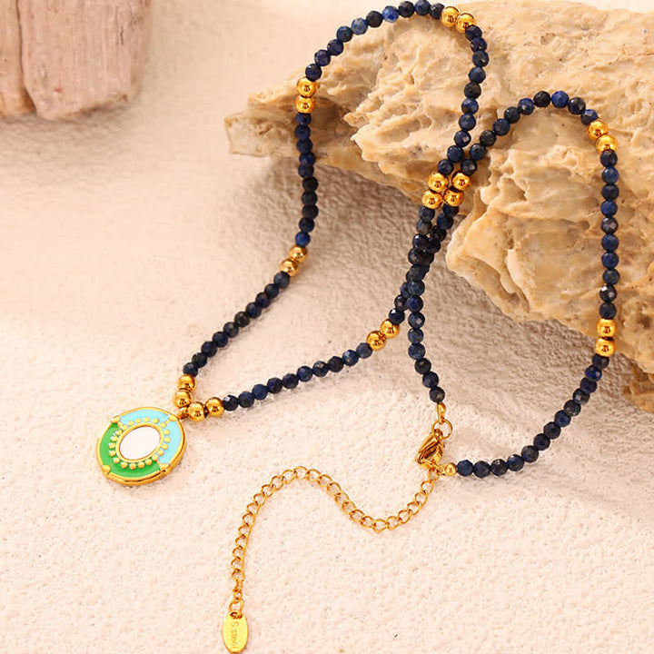 Collana in acciaio al titanio con pietra naturale colorata Olivenorma 