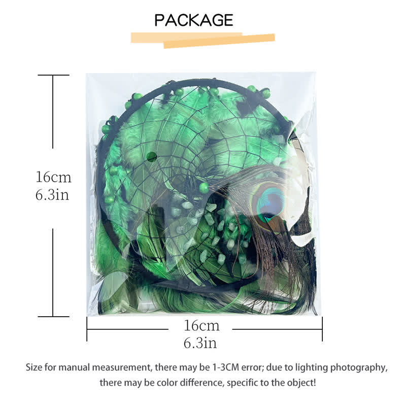 Olivenorma Acchiappasogni in piuma di pavone intrecciata con perline in pietra naturale