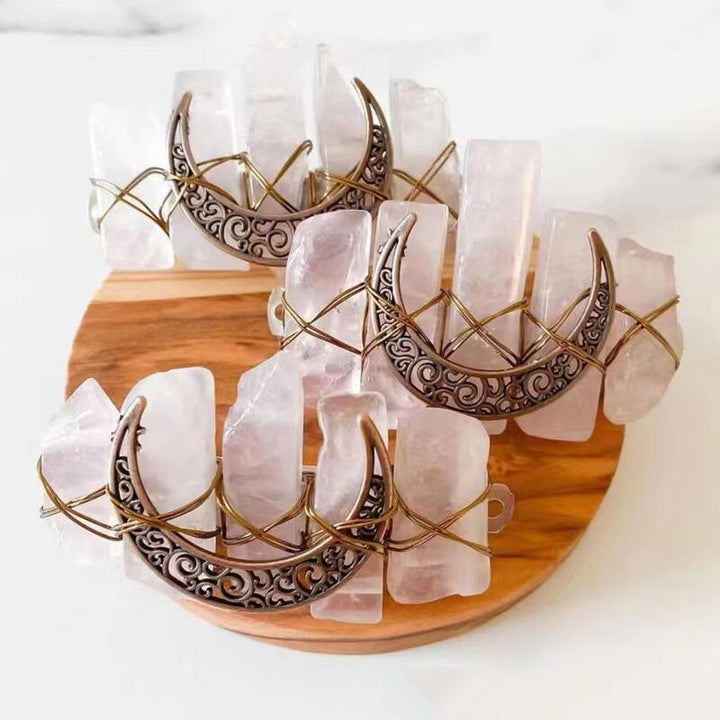 Olivenorma Fermaglio per capelli a forma di mezzaluna in quarzo rosa fatto a mano