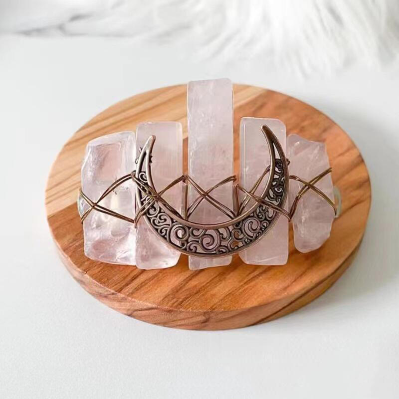 Olivenorma Fermaglio per capelli a forma di mezzaluna in quarzo rosa fatto a mano