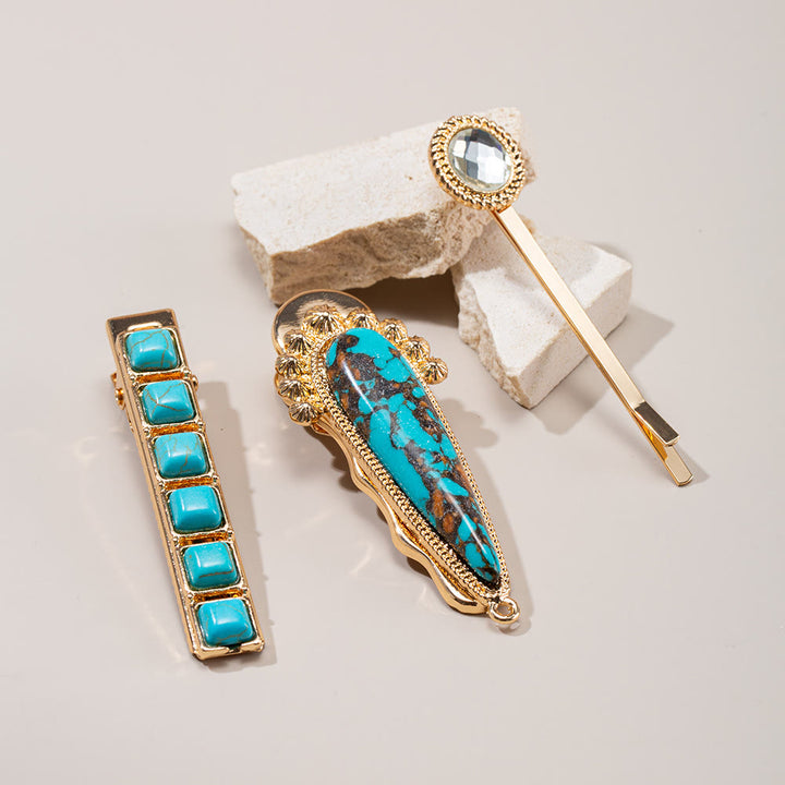 Olivenorma 3 pezzi di lusso turchese forcine per capelli 