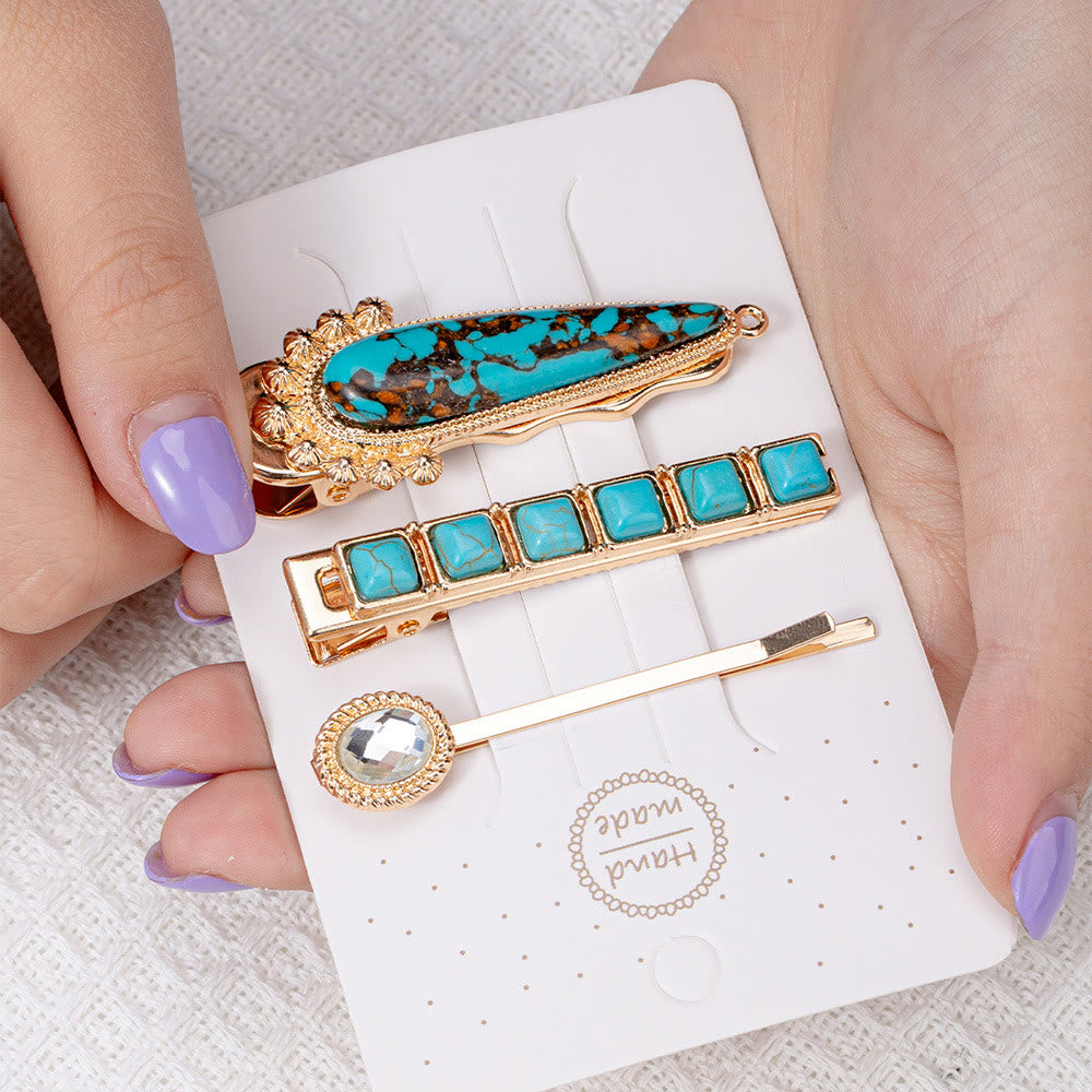 Olivenorma 3 pezzi di lusso turchese forcine per capelli 