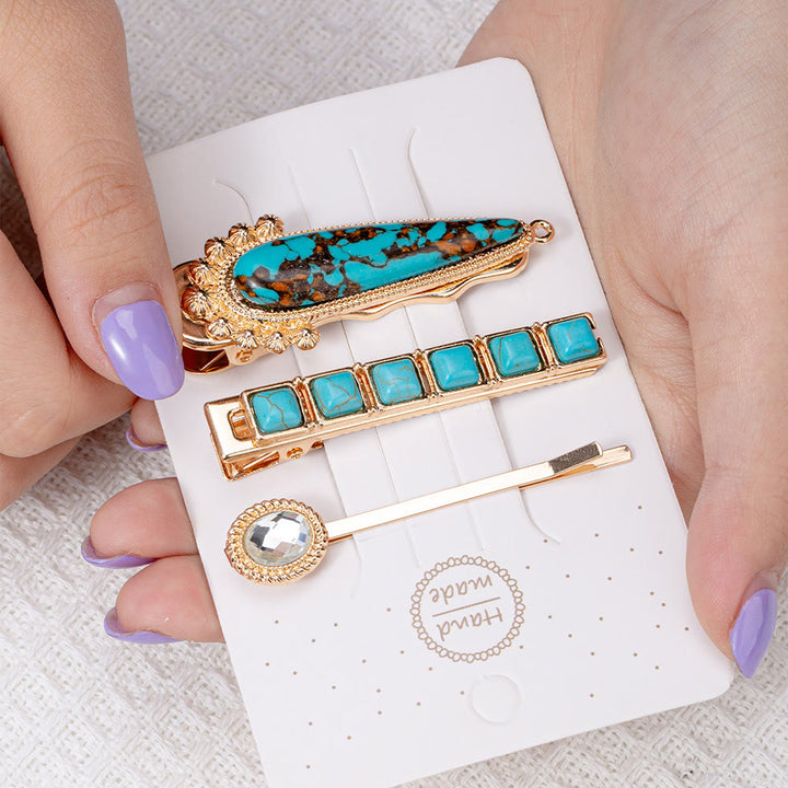 Olivenorma 3 pezzi di lusso turchese forcine per capelli 