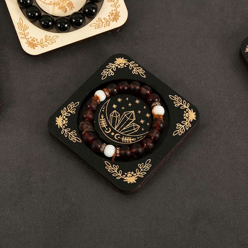 Espositore per braccialetti con luna incisa in legno Olivenorma