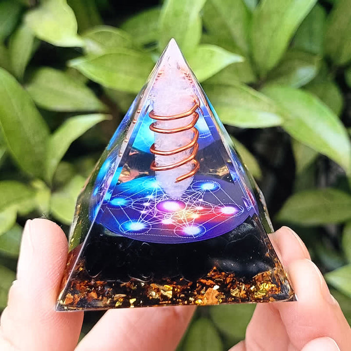 Olivenorma Cristallo trasparente Ossidiana Cubo di Metatron Piramide di Orgone