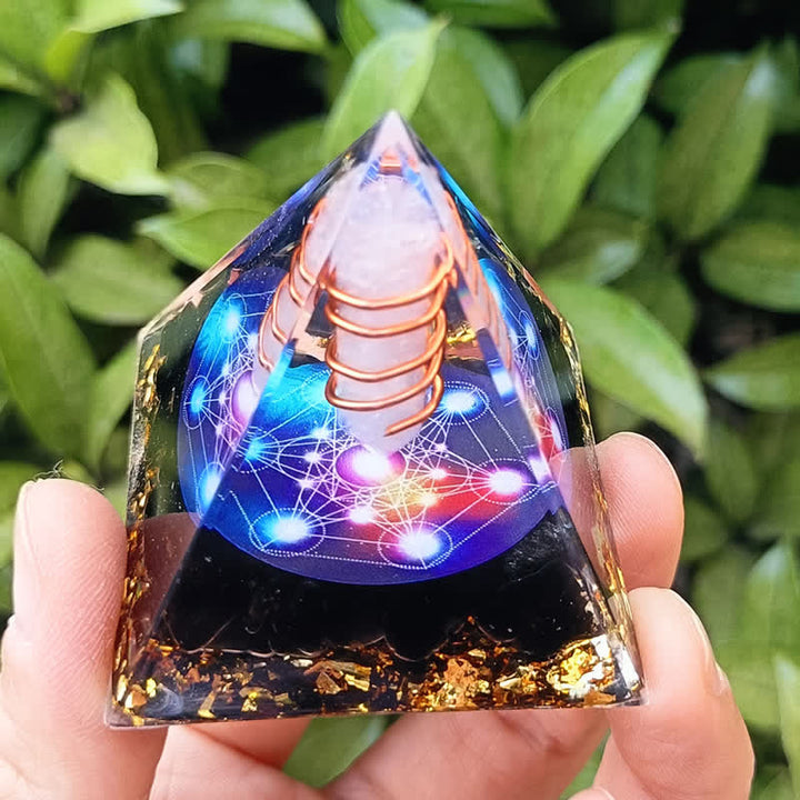 Olivenorma Cristallo trasparente Ossidiana Cubo di Metatron Piramide di Orgone
