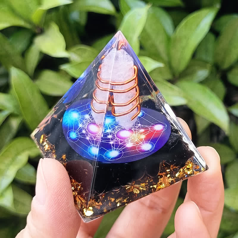 Olivenorma Cristallo trasparente Ossidiana Cubo di Metatron Piramide di Orgone