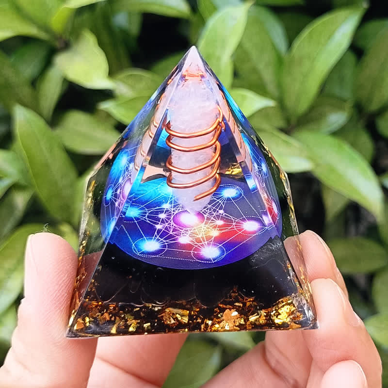 Olivenorma Cristallo trasparente Ossidiana Cubo di Metatron Piramide di Orgone