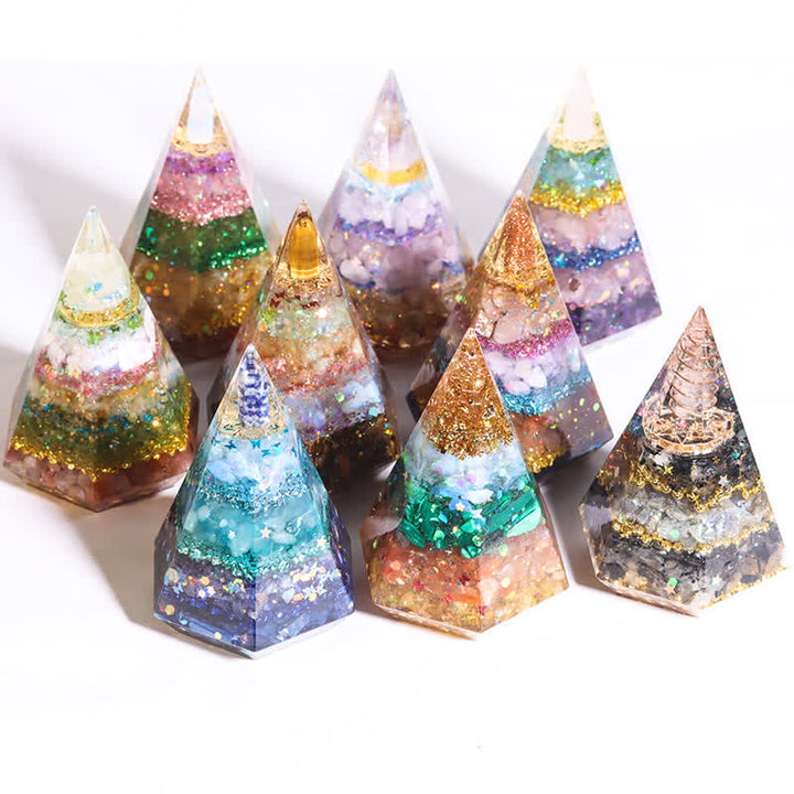 Piramide di Orgone Poligonale in Resina di Pietra Naturale Olivenorma 