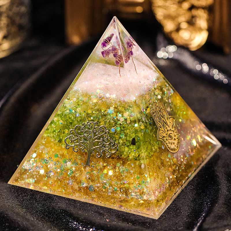 Olivenorma "Blessings" Ametista Peridoto Citrino Orgone Piramide 