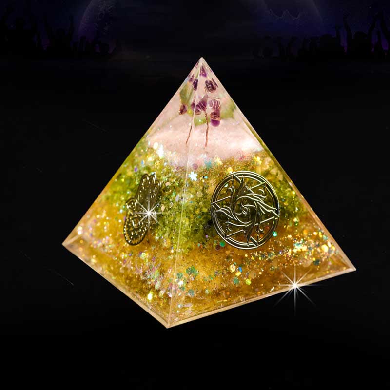 Olivenorma "Blessings" Ametista Peridoto Citrino Orgone Piramide 