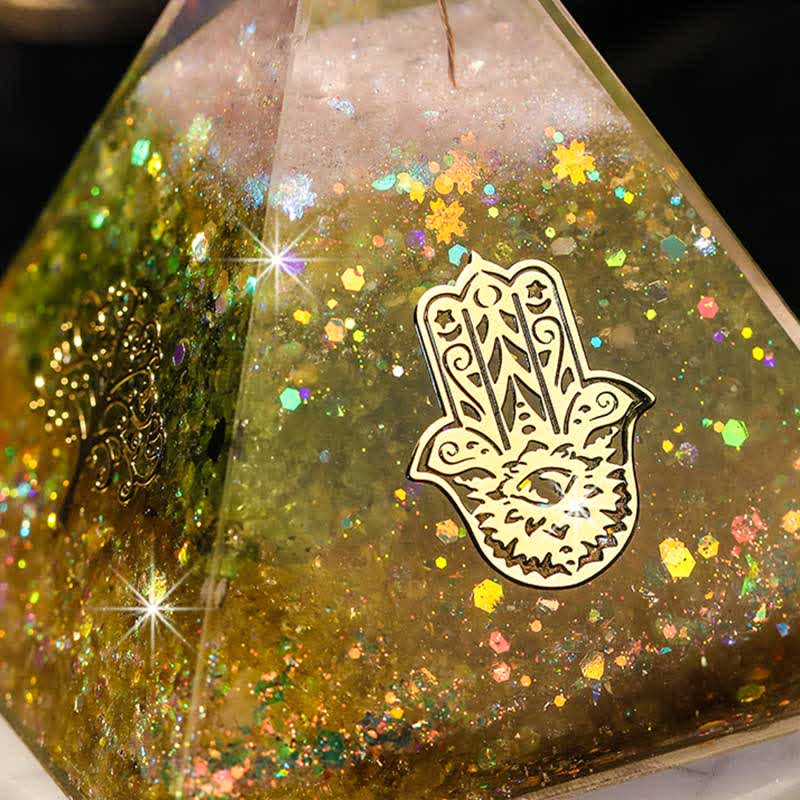 Olivenorma "Blessings" Ametista Peridoto Citrino Orgone Piramide 