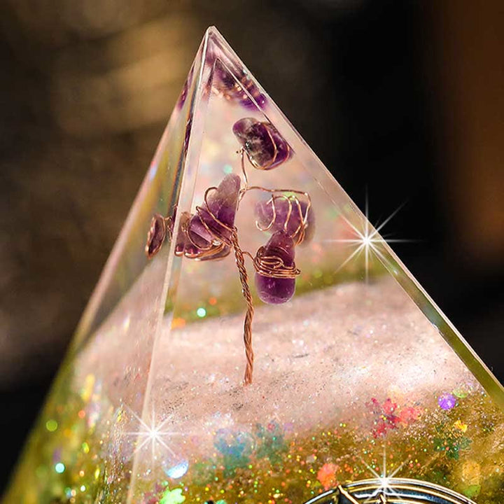 Olivenorma "Blessings" Ametista Peridoto Citrino Orgone Piramide 
