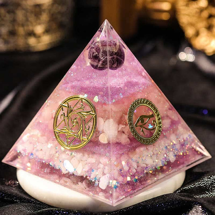 Olivenorma "Amore perfetto" Piramide di orgone in quarzo rosa ametista 