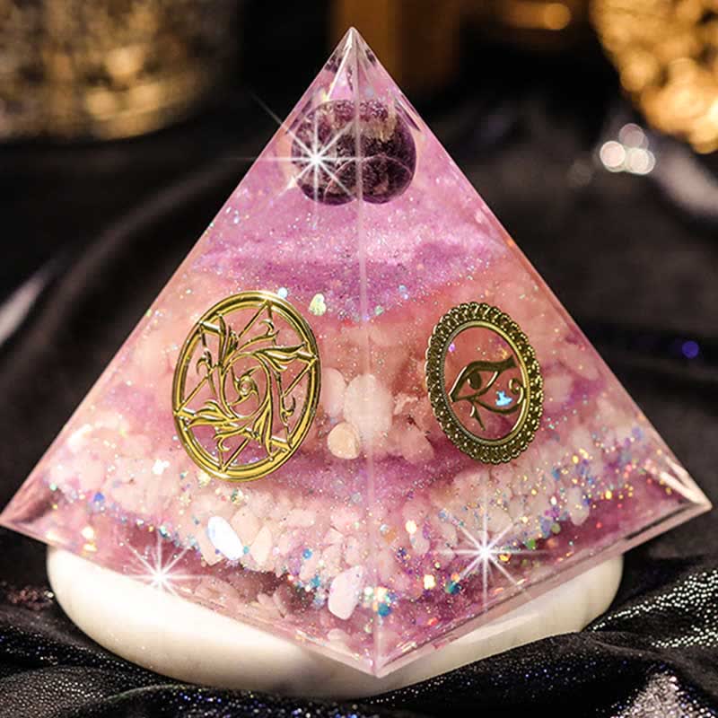 Olivenorma "Amore perfetto" Piramide di orgone in quarzo rosa ametista 