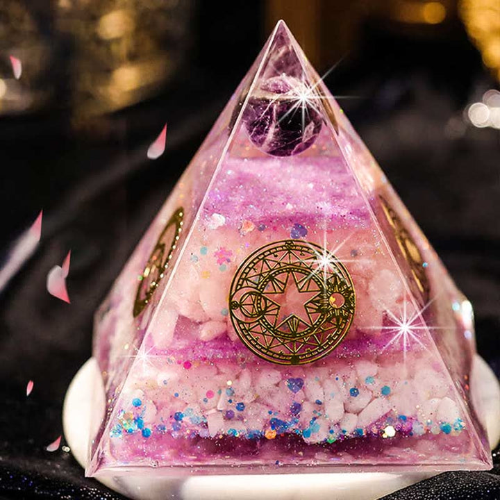 Olivenorma "Amore perfetto" Piramide di orgone in quarzo rosa ametista 