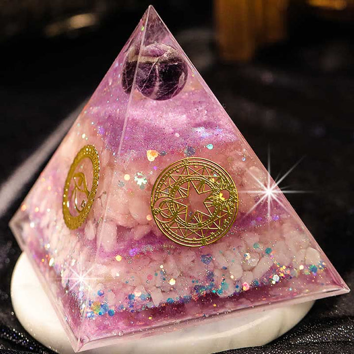 Olivenorma "Amore perfetto" Piramide di orgone in quarzo rosa ametista 