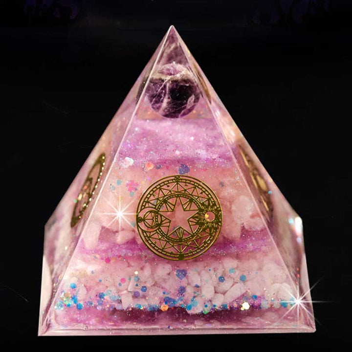 Olivenorma "Amore perfetto" Piramide di orgone in quarzo rosa ametista 
