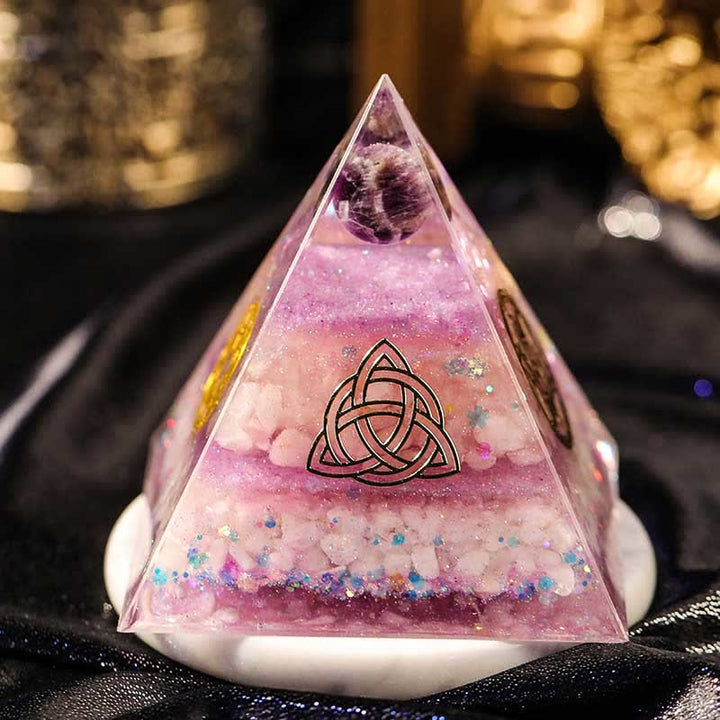 Olivenorma "Amore perfetto" Piramide di orgone in quarzo rosa ametista 