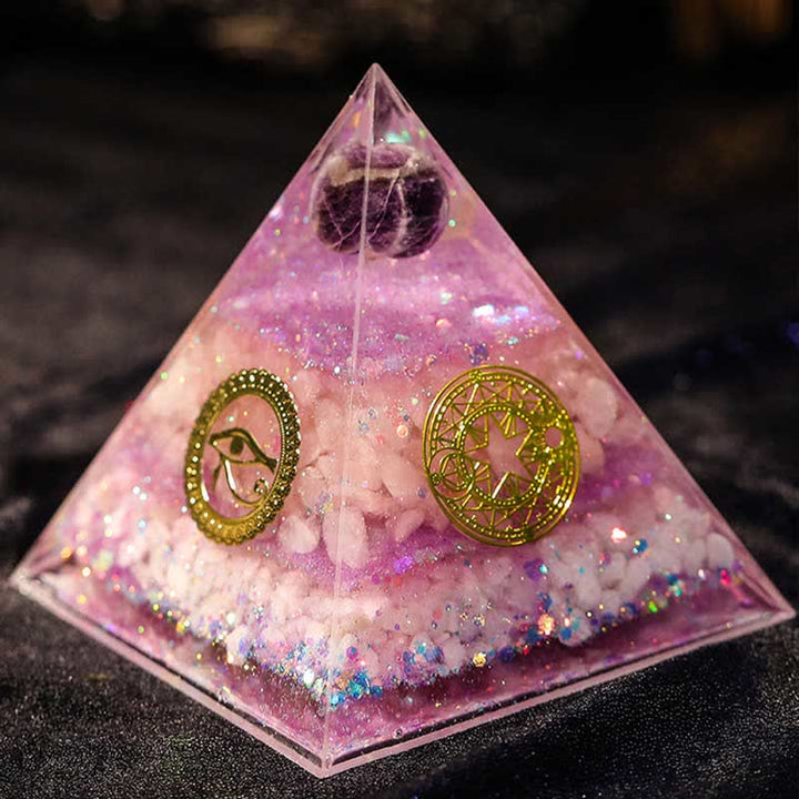 Olivenorma "Amore perfetto" Piramide di orgone in quarzo rosa ametista 