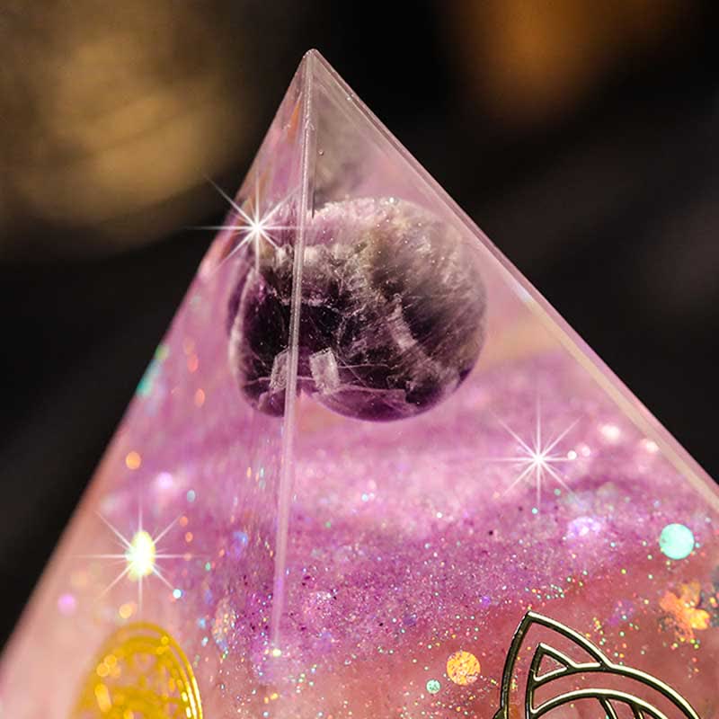 Olivenorma "Amore perfetto" Piramide di orgone in quarzo rosa ametista 