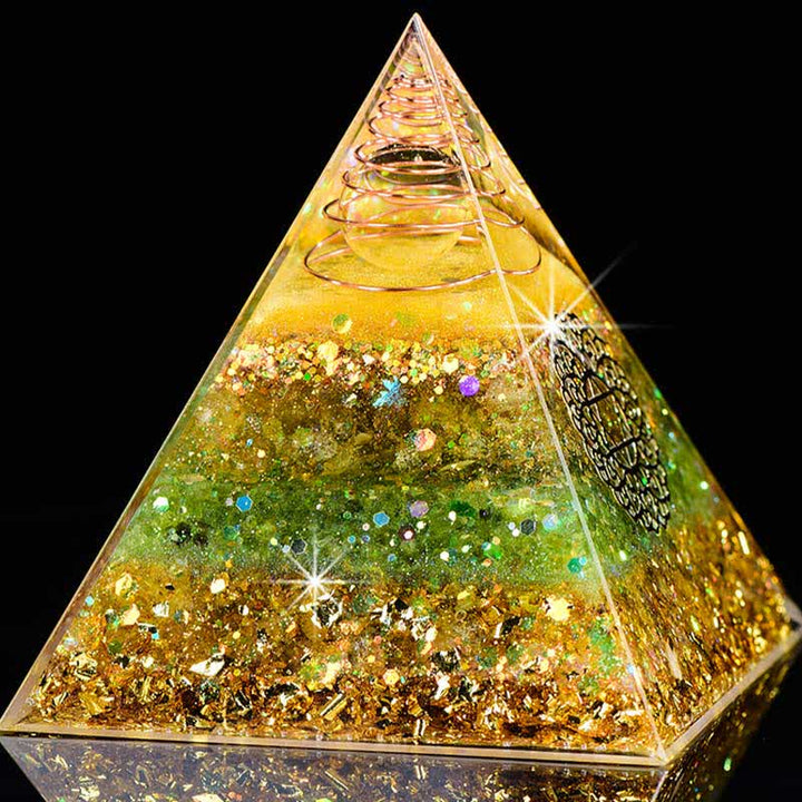 Olivenorma "Buona fortuna nell'anno" Piramide di orgone di peridoto citrino