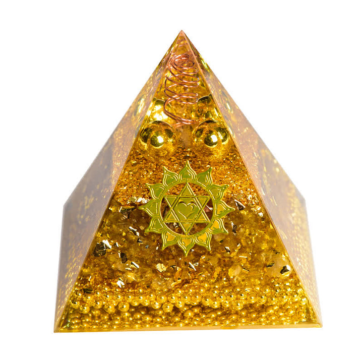 Olivenorma "Attrazione della ricchezza" Piramide di cristallo trasparente di orgone citrino 