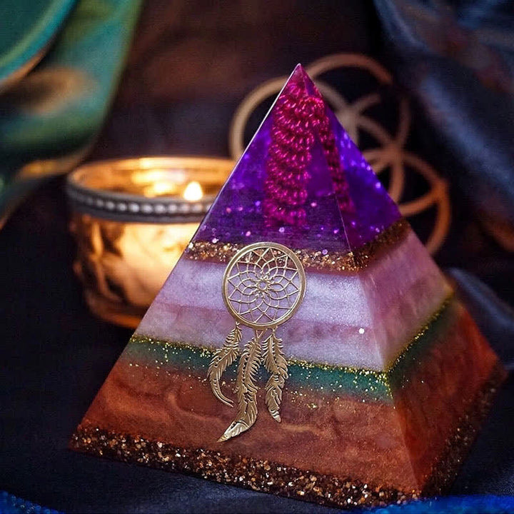 Olivenorma "Amore e Bellezza" Piramide di Orgone in Quarzo Rosa e Pietra del Sole 