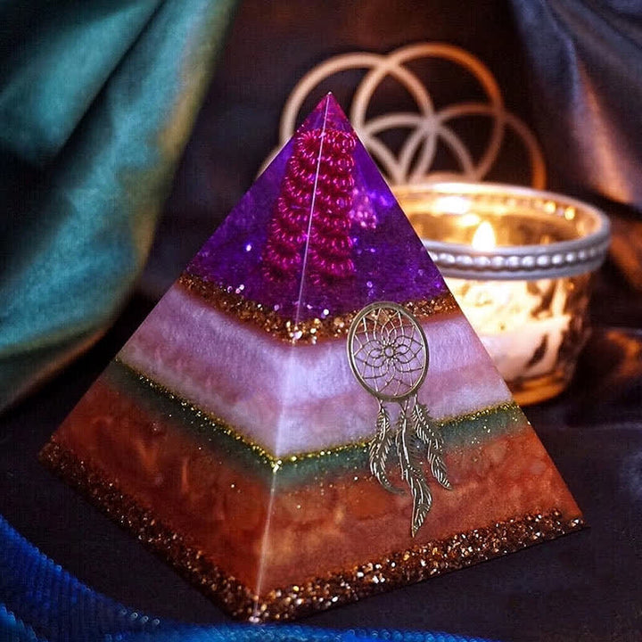 Olivenorma "Amore e Bellezza" Piramide di Orgone in Quarzo Rosa e Pietra del Sole 