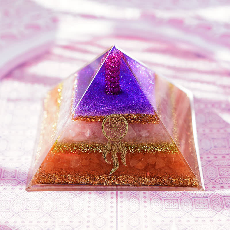 Olivenorma "Amore e Bellezza" Piramide di Orgone in Quarzo Rosa e Pietra del Sole 
