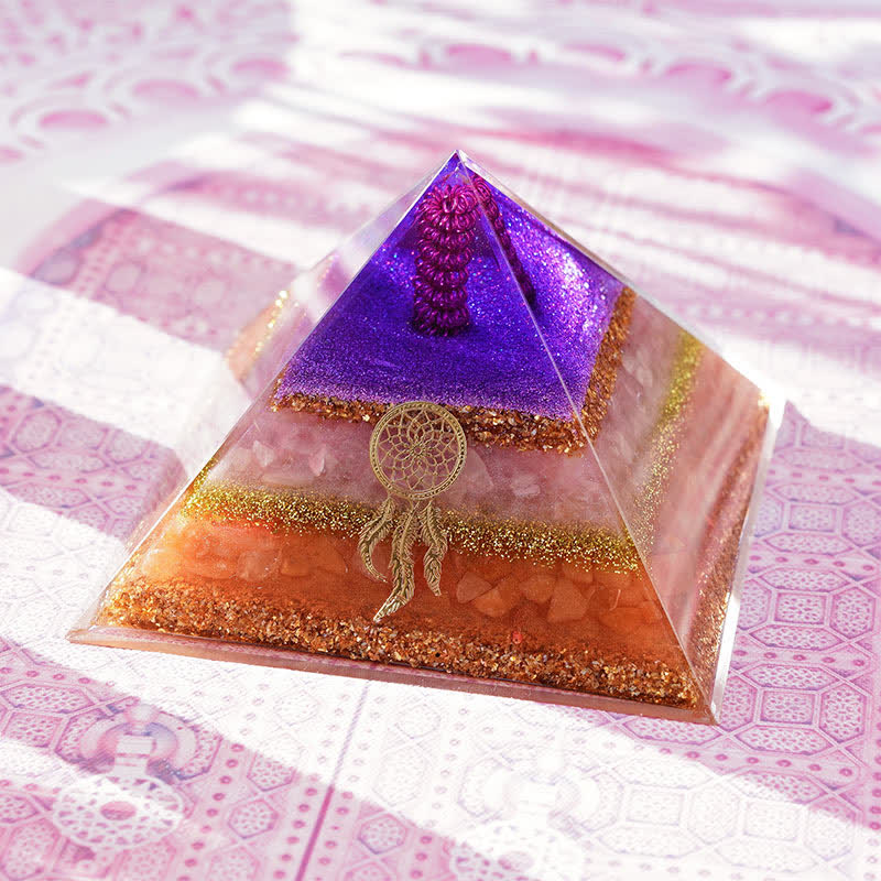 Olivenorma "Amore e Bellezza" Piramide di Orgone in Quarzo Rosa e Pietra del Sole 
