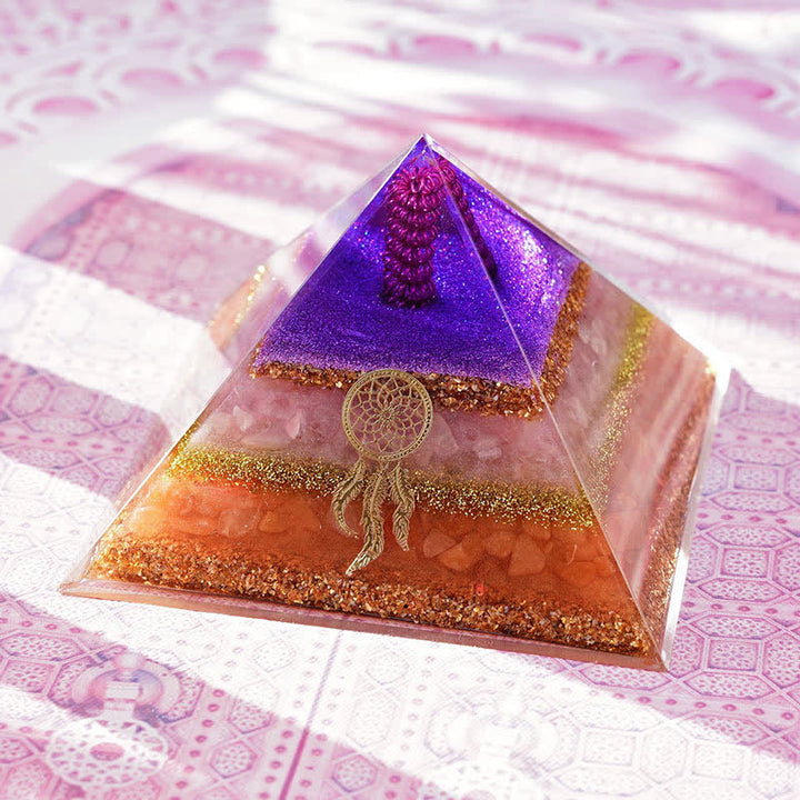 Olivenorma "Amore e Bellezza" Piramide di Orgone in Quarzo Rosa e Pietra del Sole 
