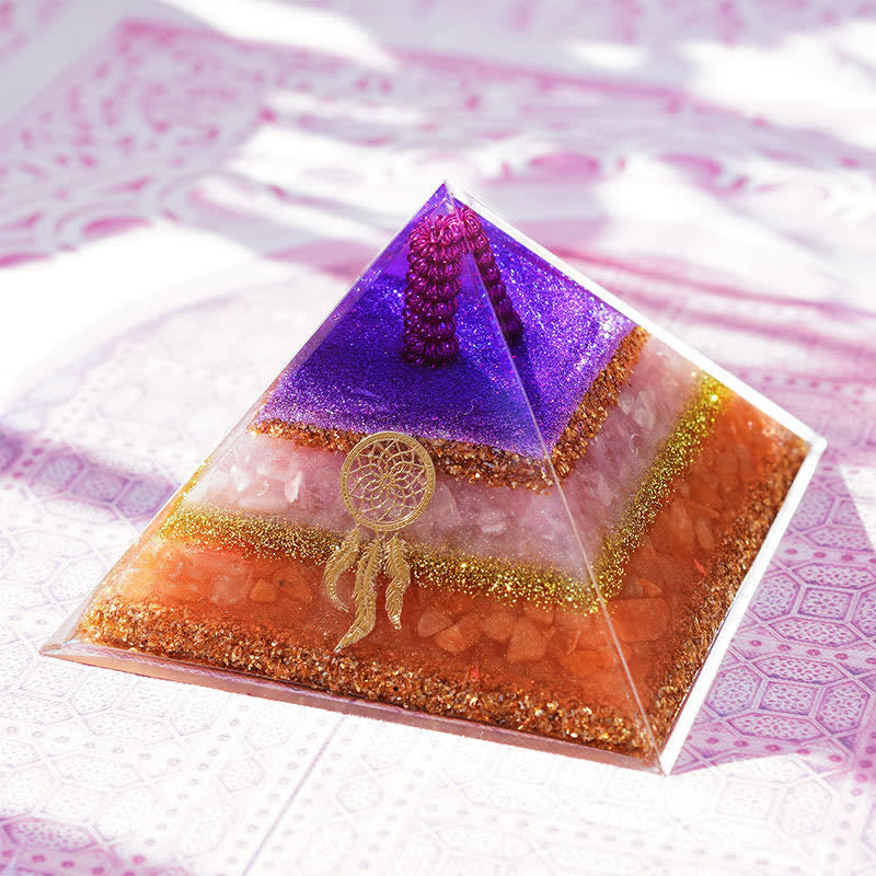 Olivenorma "Amore e Bellezza" Piramide di Orgone in Quarzo Rosa e Pietra del Sole 