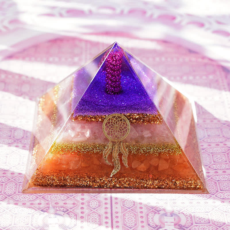 Olivenorma "Amore e Bellezza" Piramide di Orgone in Quarzo Rosa e Pietra del Sole 
