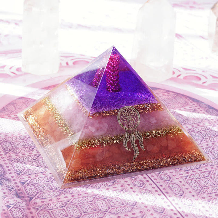 Olivenorma "Amore e Bellezza" Piramide di Orgone in Quarzo Rosa e Pietra del Sole 