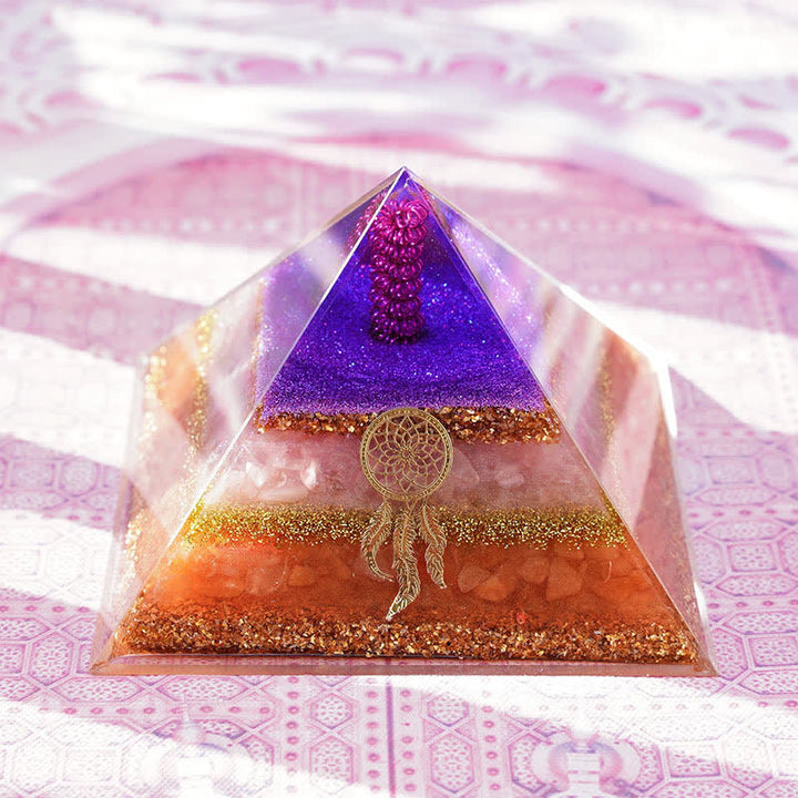 Olivenorma "Amore e Bellezza" Piramide di Orgone in Quarzo Rosa e Pietra del Sole 