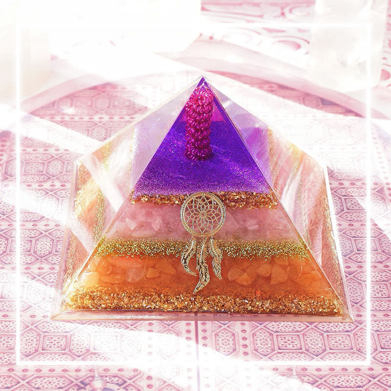 Olivenorma "Amore e Bellezza" Piramide di Orgone in Quarzo Rosa e Pietra del Sole 