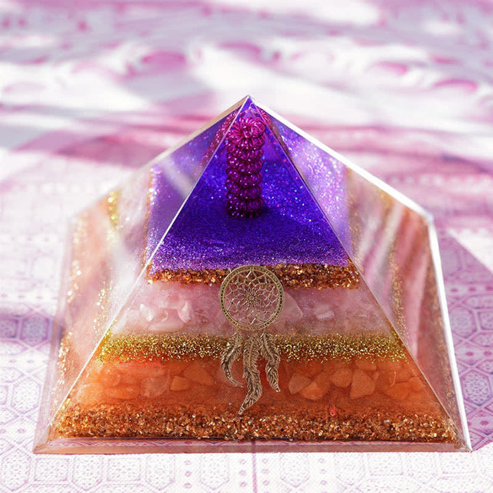 Olivenorma "Amore e Bellezza" Piramide di Orgone in Quarzo Rosa e Pietra del Sole 