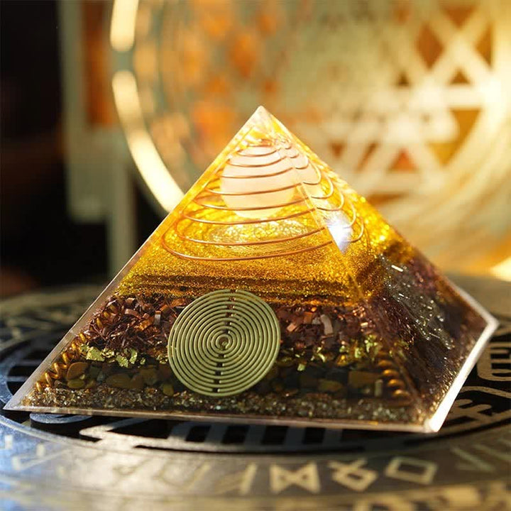 Olivenorma "Luce della Fortuna" Piramide di Orgone in Pietra Naturale 