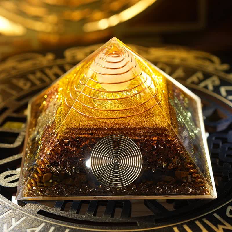 Olivenorma "Luce della Fortuna" Piramide di Orgone in Pietra Naturale 