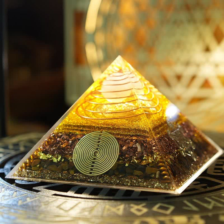 Olivenorma "Luce della Fortuna" Piramide di Orgone in Pietra Naturale 