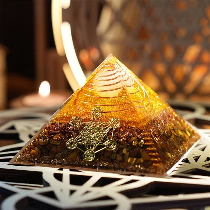 Olivenorma "Luce della Fortuna" Piramide di Orgone in Pietra Naturale 