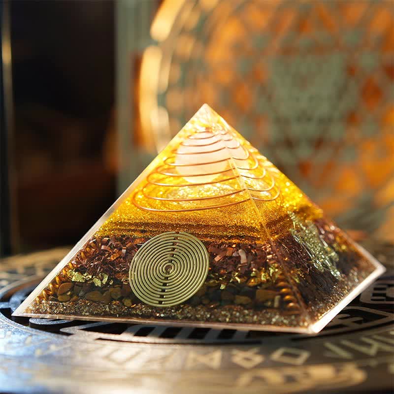 Olivenorma "Luce della Fortuna" Piramide di Orgone in Pietra Naturale 
