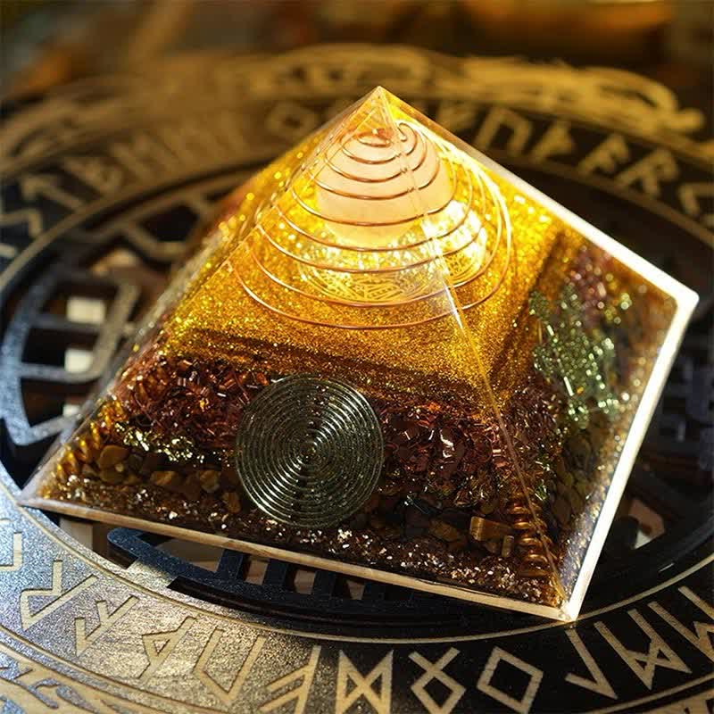 Olivenorma "Luce della Fortuna" Piramide di Orgone in Pietra Naturale 