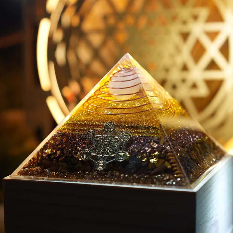 Olivenorma "Luce della Fortuna" Piramide di Orgone in Pietra Naturale 