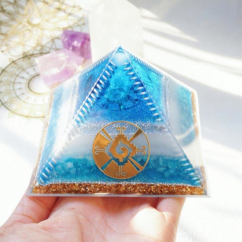 Olivenorma "Atlantis" Piramide di Orgone Acquamarina