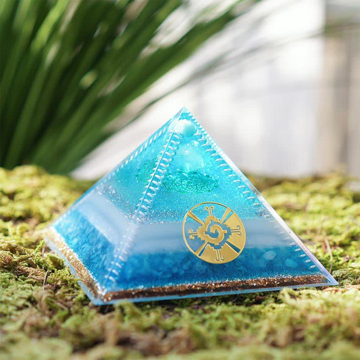 Olivenorma "Atlantis" Piramide di Orgone Acquamarina