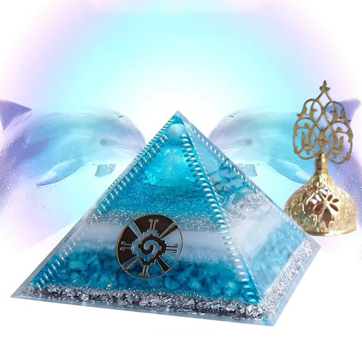 Olivenorma "Atlantis" Piramide di Orgone Acquamarina