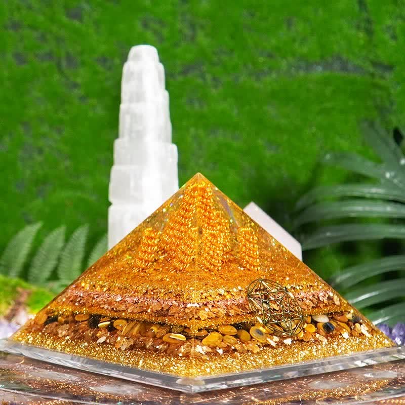 Olivenorma "Fortune" Piramide di Orgone Occhio di Tigre Naturale da 13 cm 