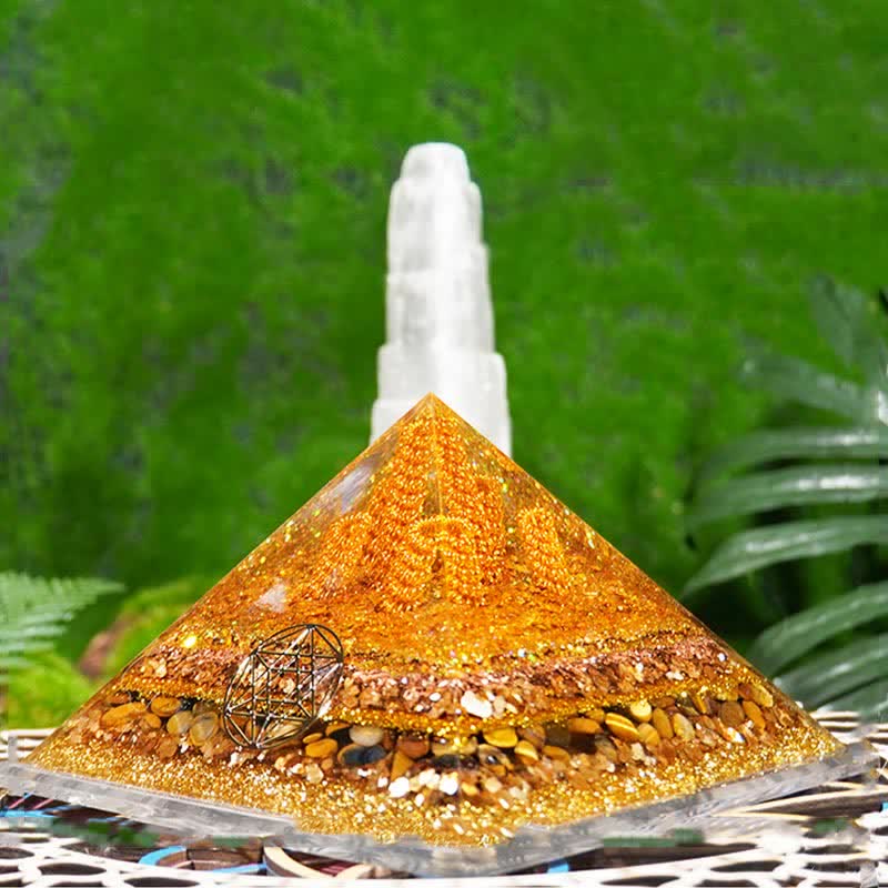 Olivenorma "Fortune" Piramide di Orgone Occhio di Tigre Naturale da 13 cm 